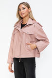 How Dare U Drawstring Hem PU Leather Zip Up Jacket 