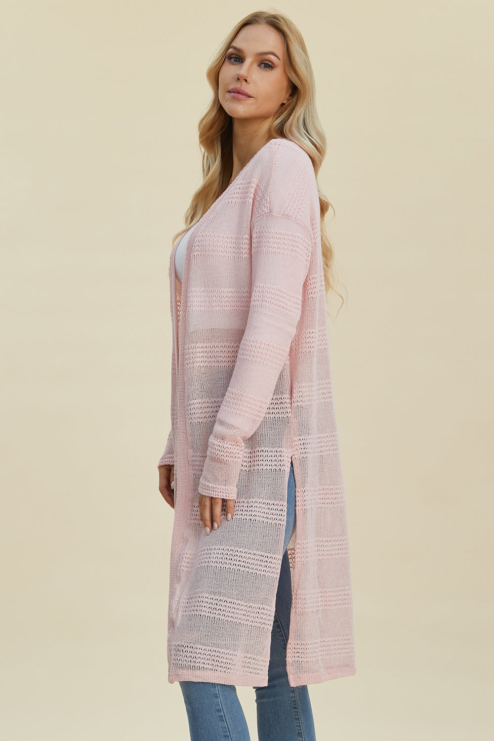 Double Take Full Size Open Front Longline Cardigan 