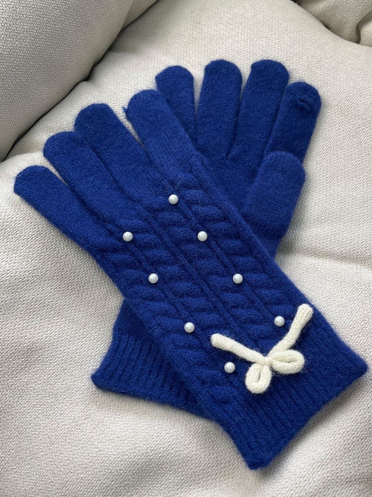 Thermal Pearl Detail Bow Five-Finger Gloves 