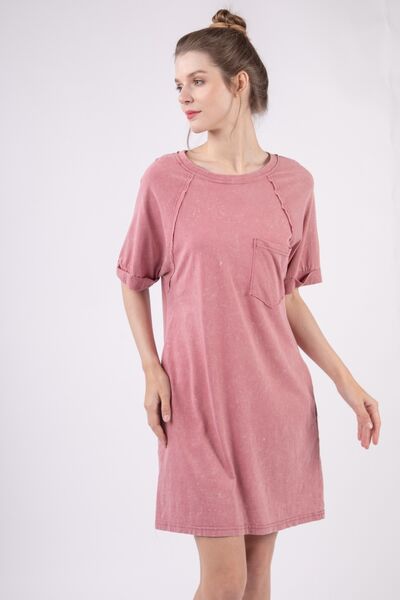 VERY J Washed Round Neck Mini Tee Dress Dresses