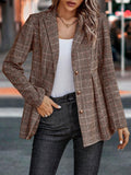 Plaid Button Up Lapel Collar Blazer 