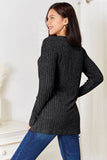 Double Take Notched Neck Ribbed Long Sleeve T-Shirt 