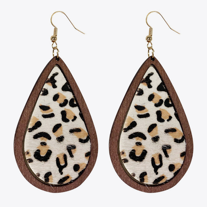 Teardrop Shape Wooden Dangle Earrings 