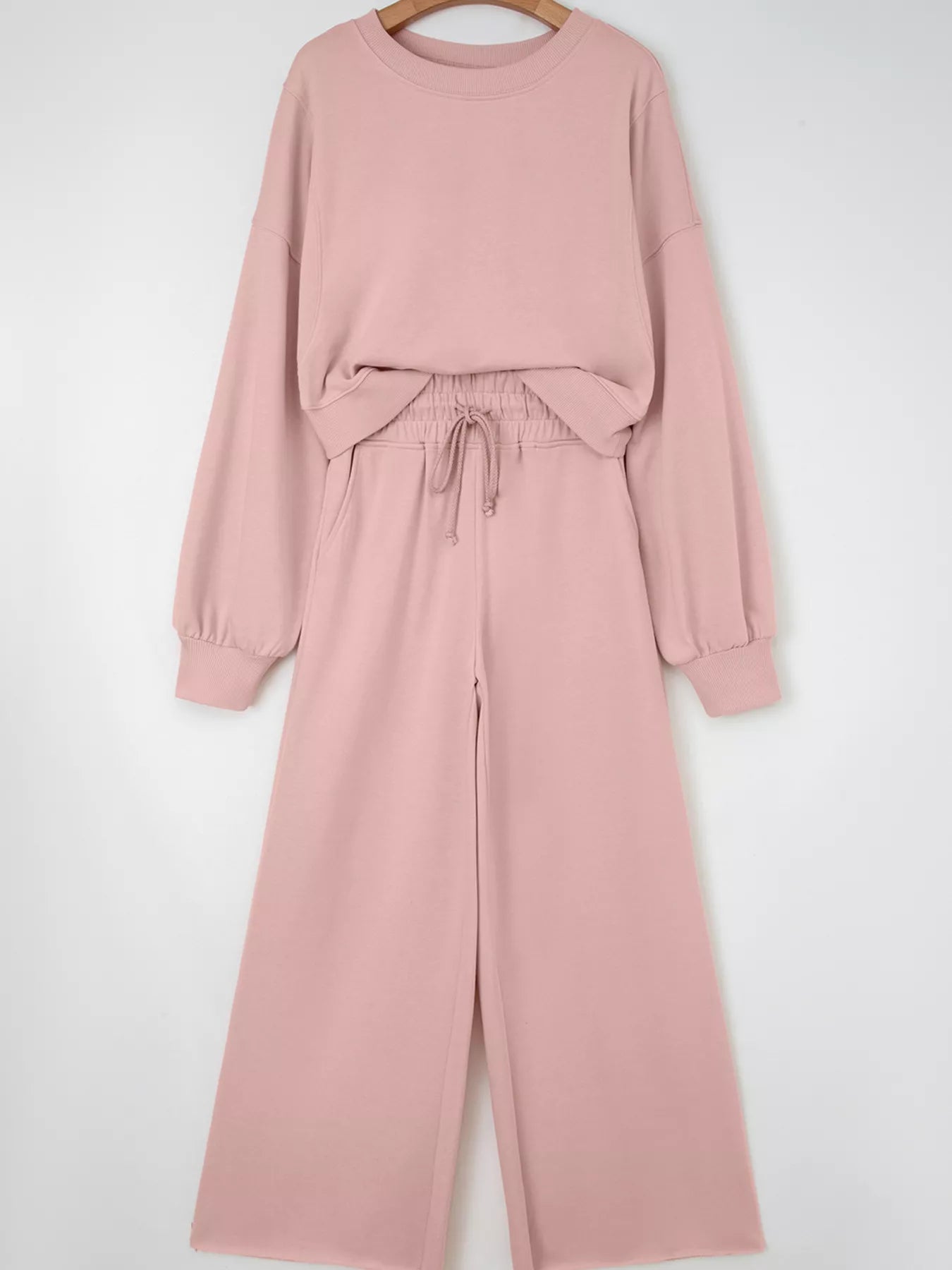 Drop Shoulder Puff Sleeve Crop Top and Drawstring Wide Leg Pants Set 