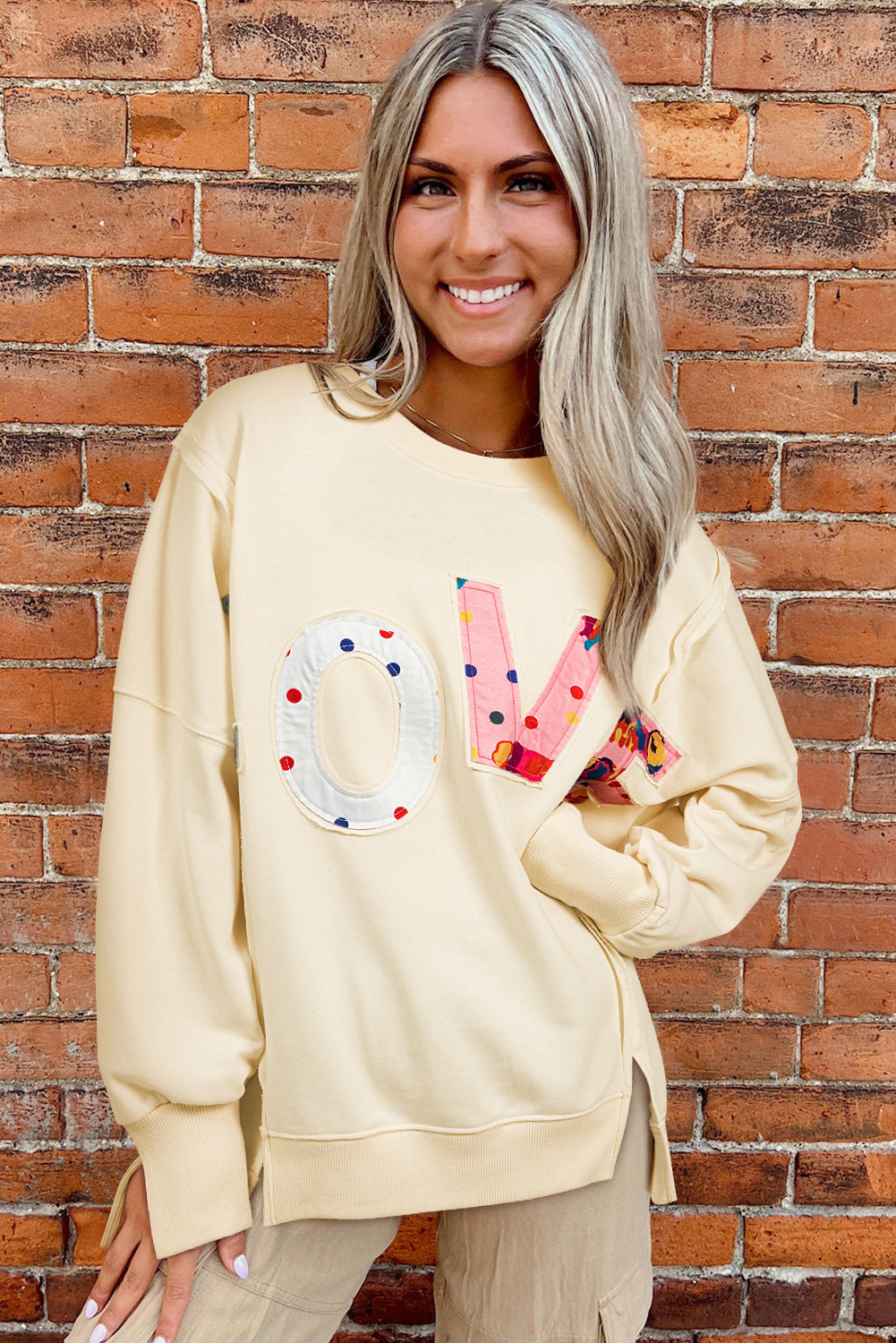 Apricot LOVE PATCH Graphic Oversized Sweatshirt Tops/Sweatshirts & Hoodies
