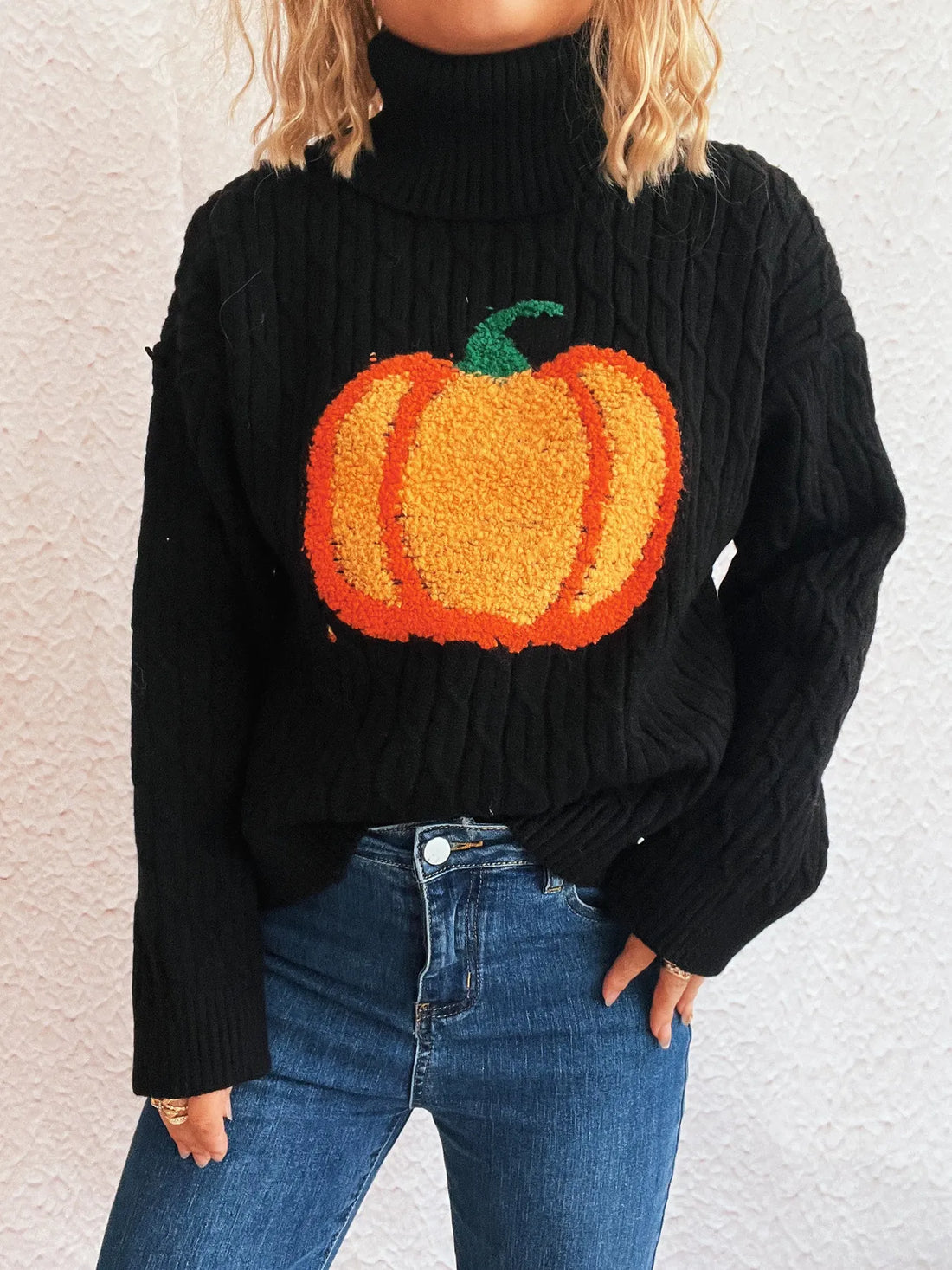 Pumpkin Turtleneck Long Sleeve Sweater 