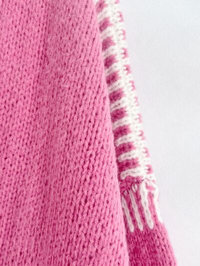 Double Take Contrast Open Front Dropped Shoulder Cardigan 