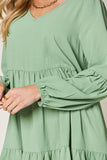 Double Take Full Size V-Neck Balloon Sleeve Tiered Dress with Pockets 