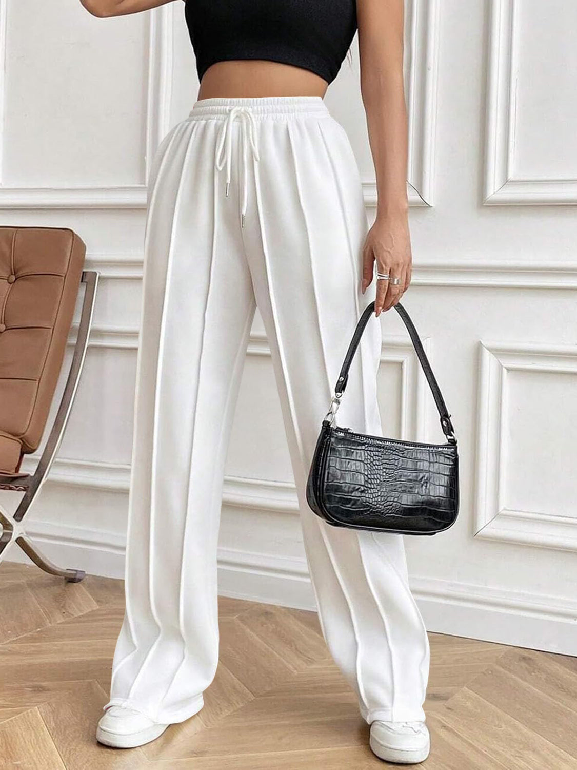 Drawstring Elastic Waist Pants with Pockets 
