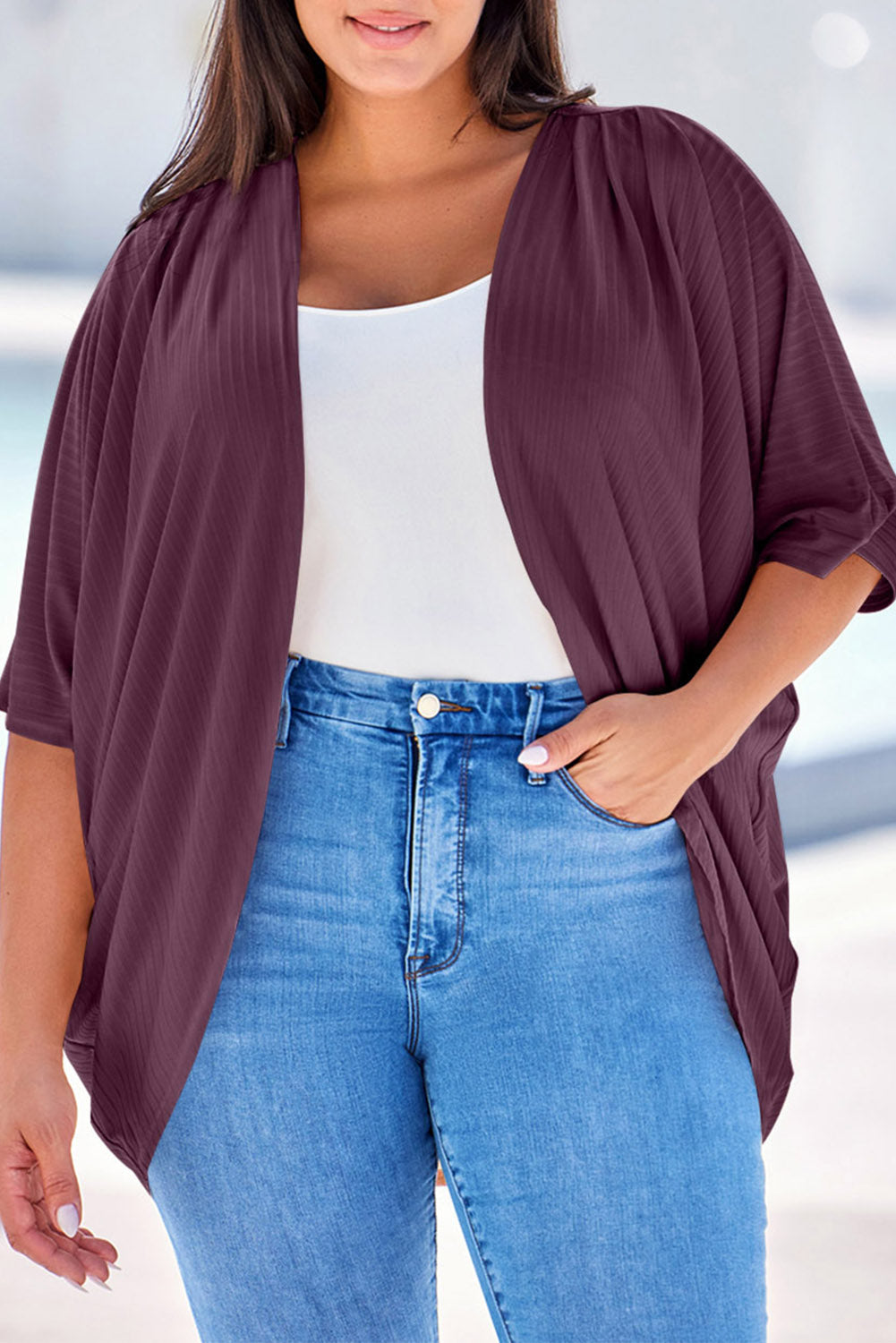 Plus Size Ribbed Cocoon Cover Up 