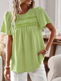 Devine Lace Detail Round Neck Short Sleeve Blouse 