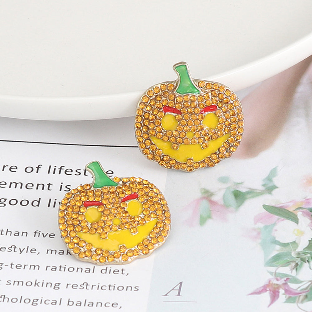 Demon Pumpkin Rhinestone Alloy Earrings 