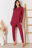Basic Bae Full Size Ribbed Round Neck High-Low Slit Top and Pants Set 