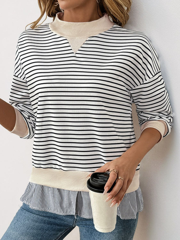 Perfee Faux Layered Striped Long Sleeve Sweatshirt 
