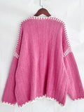 Double Take Contrast Open Front Dropped Shoulder Cardigan 