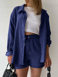 Textured Button Up Shirt and Shorts Set Two Piece Dresses