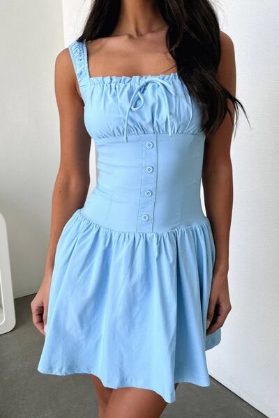 Decorative Button Square Neck Cami Dress Dresses