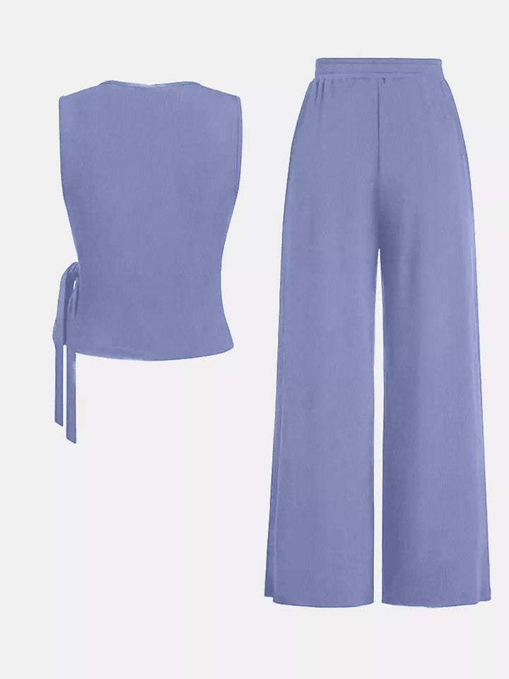 Side Tie Round Neck Tank and Pants Set Two Piece Dresses