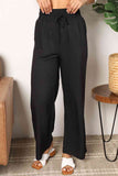 Double Take Drawstring Smocked Waist Wide Leg Pants 