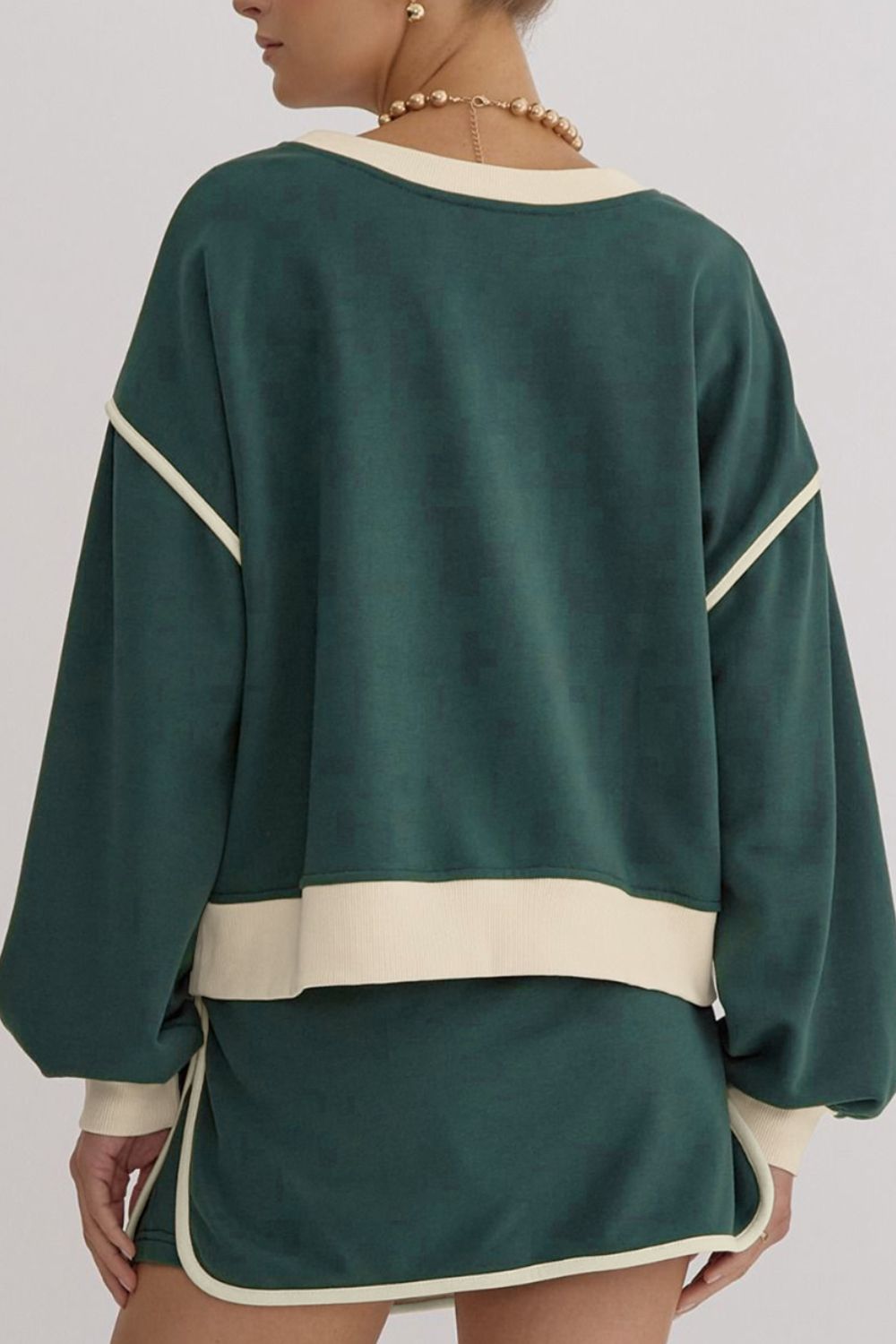 Contrast Trim Round Neck Top and Skort Set 