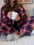 Plaid Collared Neck Button Up Top and Pants Lounge Set Lingerie & Nightwear
