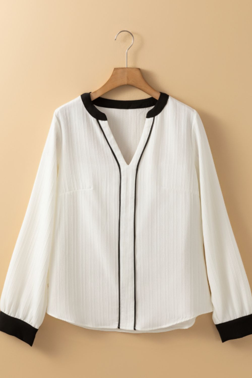 Contrast Notched Long Sleeve Blouse 