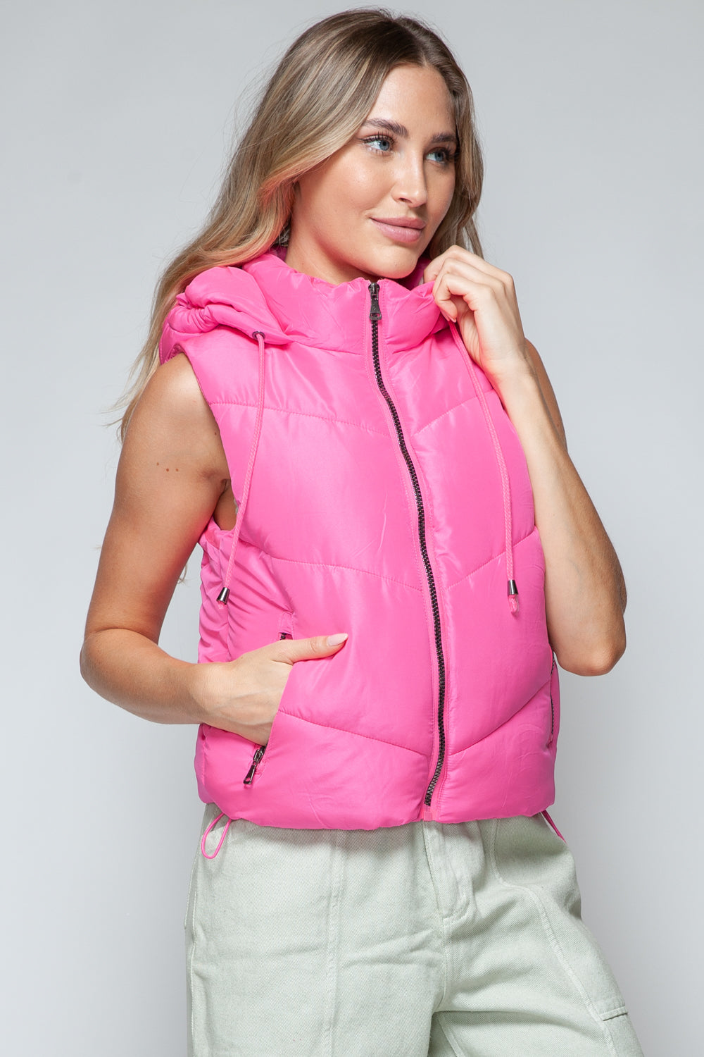 Snobbish Zip Up Quilted Hooded Vest 