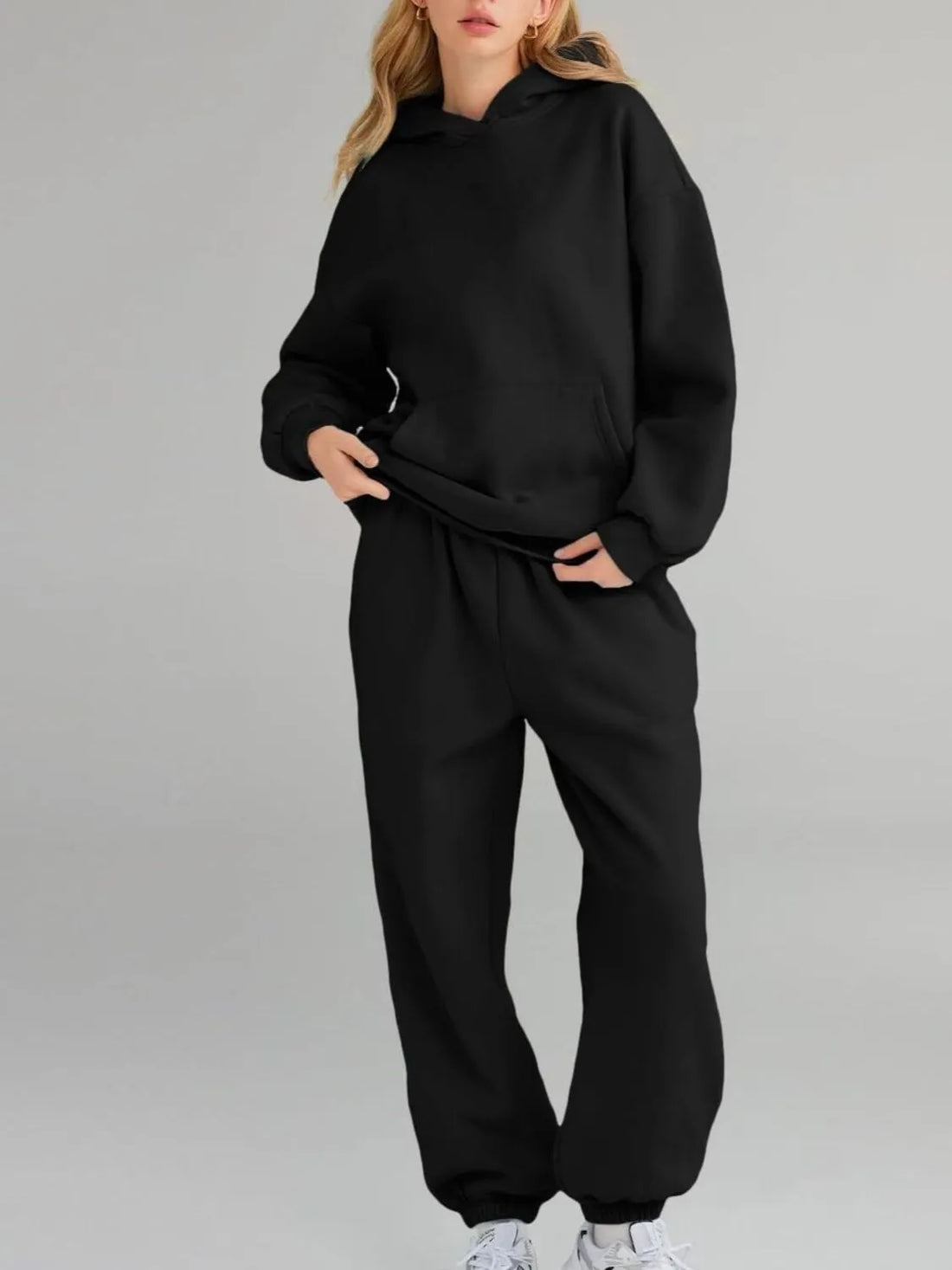 Full Size Kangaroo Pocket Hoodie and Joggers Set Plus Size Two Piece Dresses