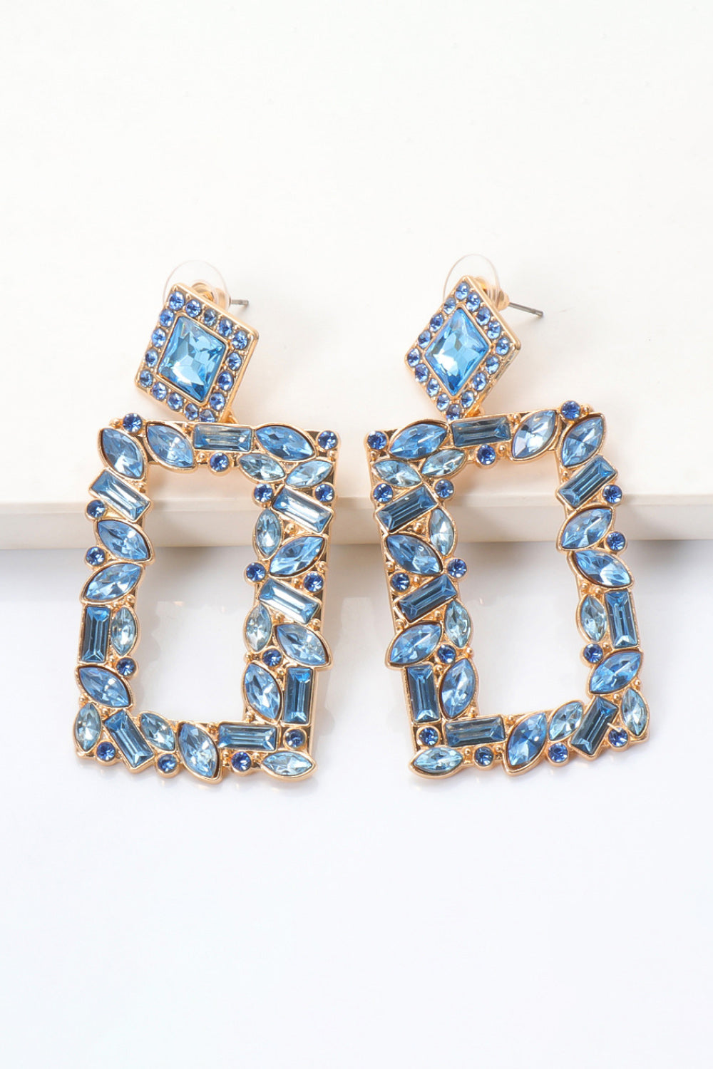 Square Shape Glass Stone Dangle Earrings 