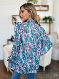 Double Take Full Size Printed Smocked Long Sleeve Blouse 