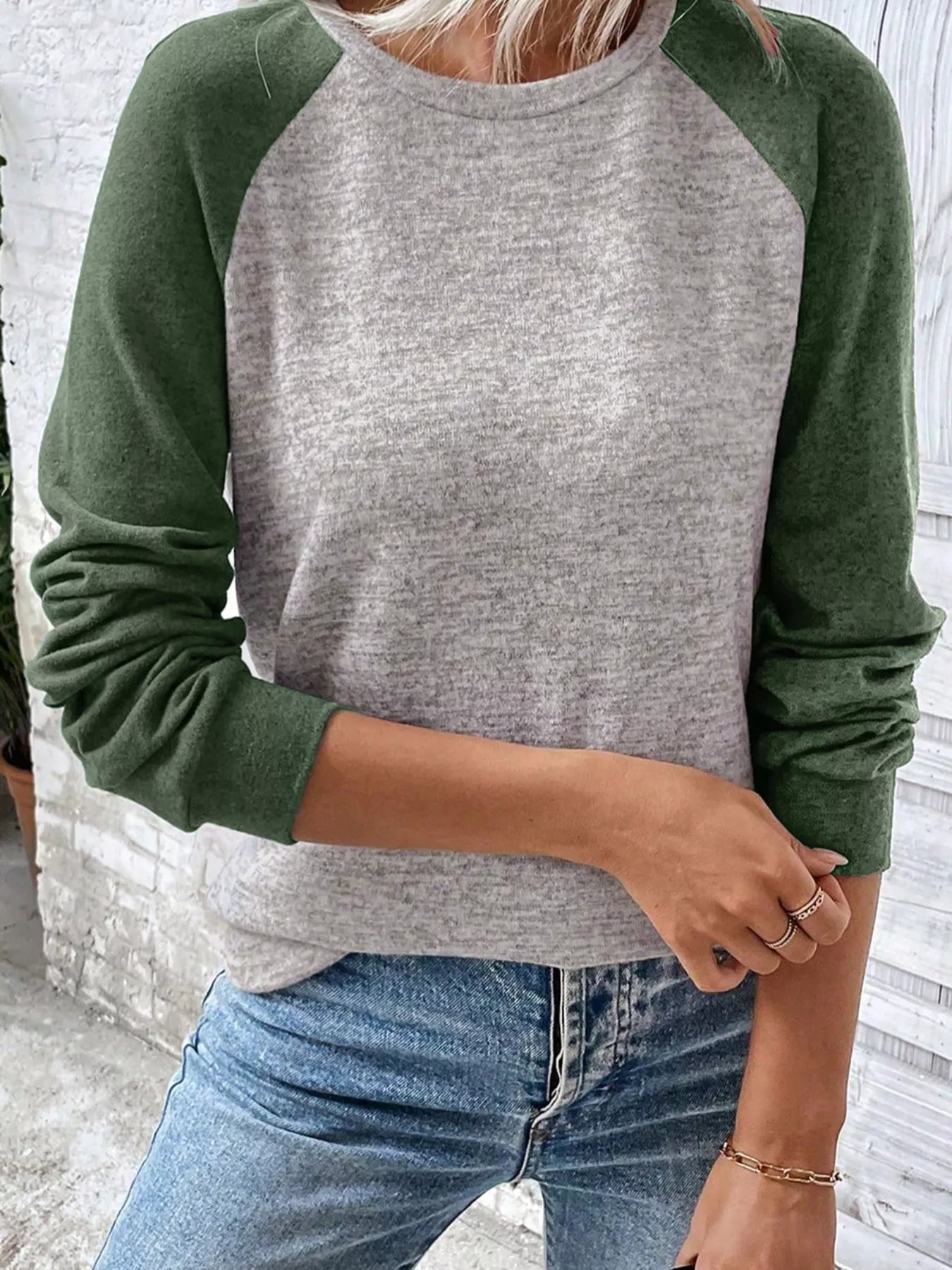 Color Block Raglan Long Sleeve T Shirt 