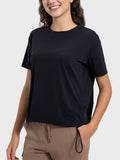 Millennia Drawstring Round Neck Short Sleeve Active T-Shirt 