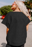 Gray Textured Loose Fit T Shirt and Drawstring Pants Set Two Piece Sets/Pant Sets