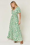 Double Take Full Size Printed Drawstring Short Sleeve Dress 