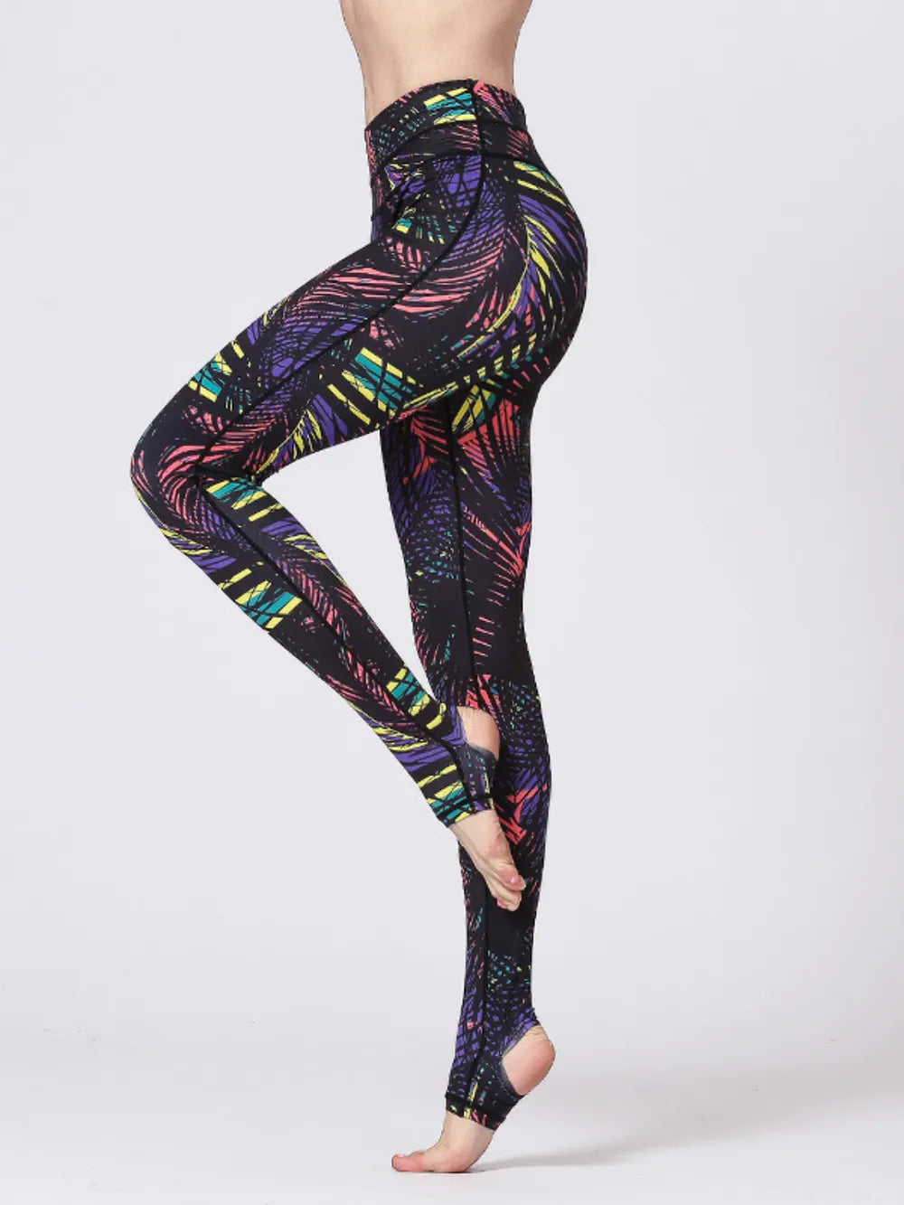 Printed Wide Waistband Active Leggings with Stirrups 