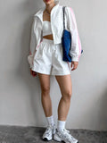 Zip Up Long Sleeve Jacket and Shorts Set Two Piece Dresses