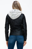 YMI Removable Faux Layered Multi-Pocket Jacket with Fuzzy Hood 