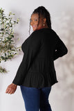 Double Take Half Button Long Sleeve Ruffle Hem Blouse 