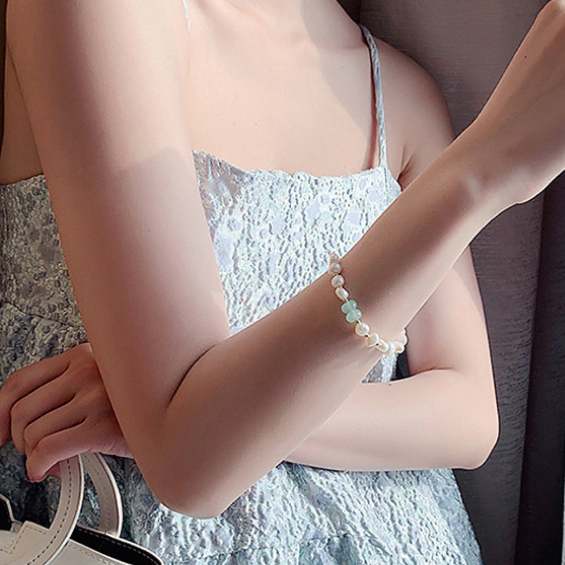 Pearl Green Stone Link Bracelet 