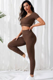 V-Neck Crop Top and High Waistband Long Active Pants 