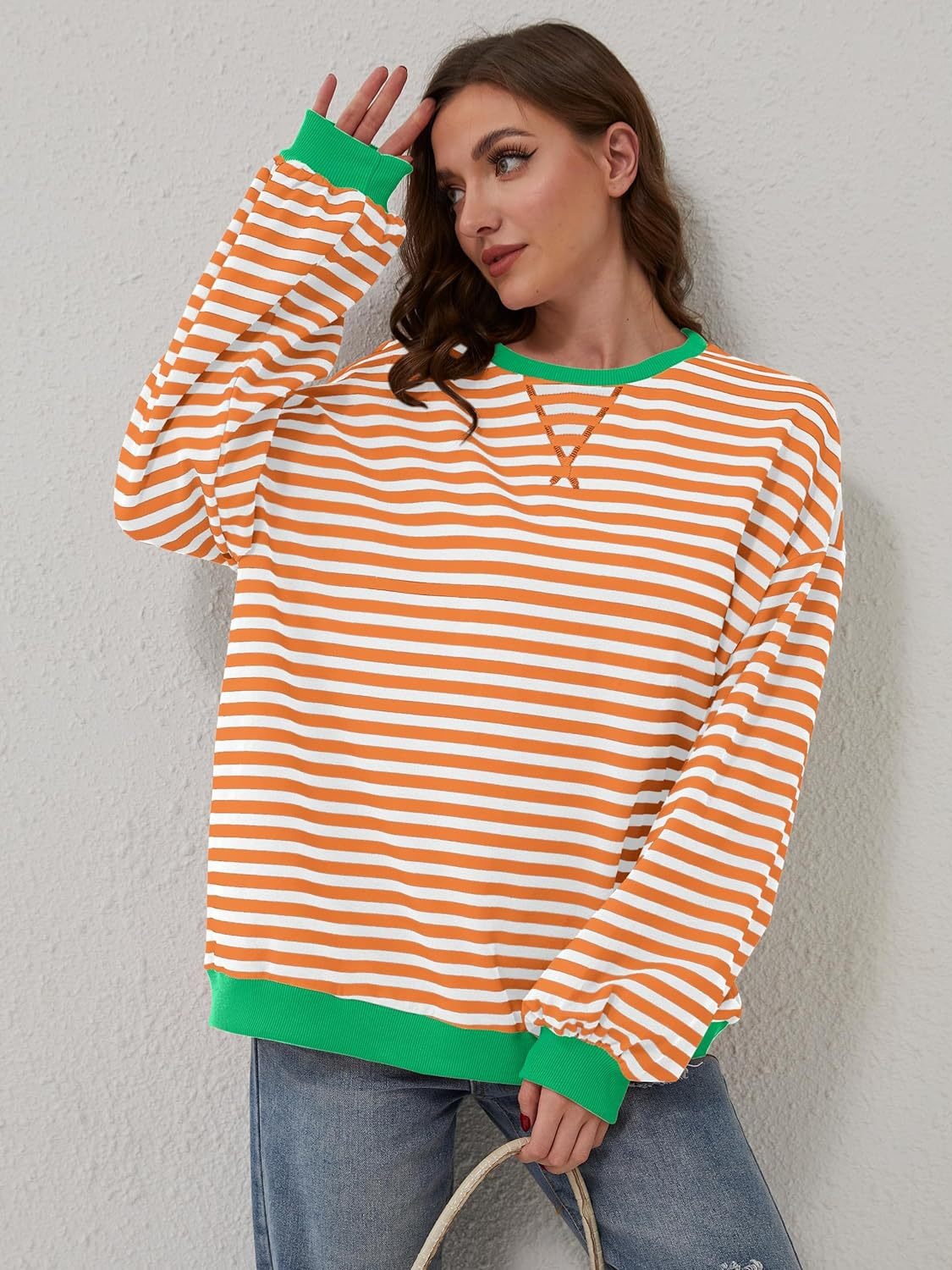 Lovelet Contrast Striped Long Sleeve Sweatshirt 