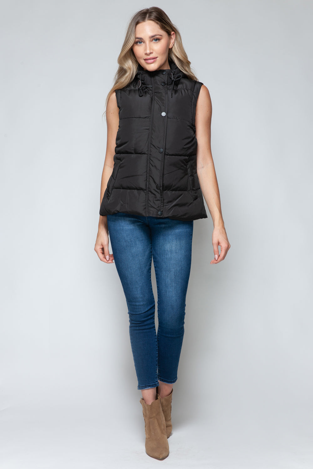 Snobbish Snap and Zip Closure Hooded Vest 