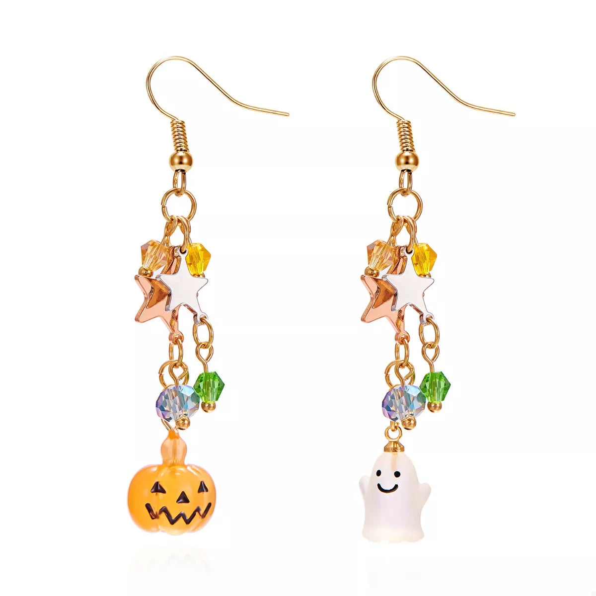 Halloween Asymmetrical Pumpkin Ghost Earrings 