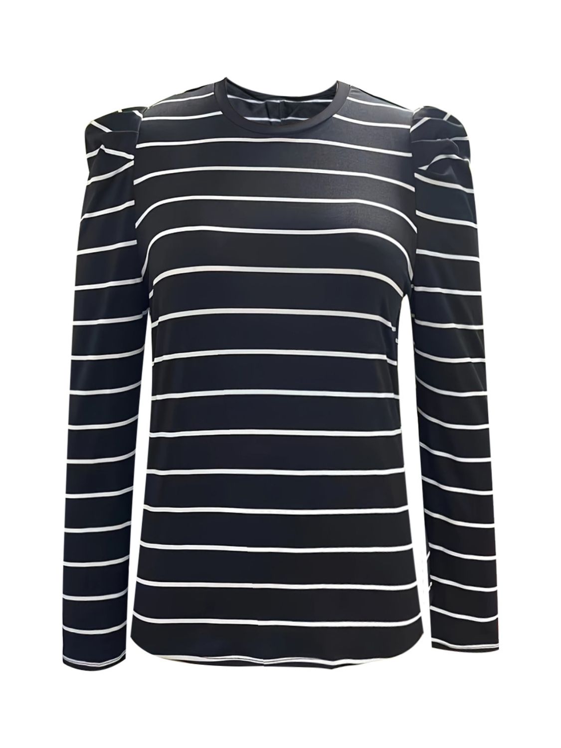 Full Size Striped Round Neck Puff Sleeve T-Shirt 