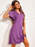 Notched Short Sleeve Lounge Dress 