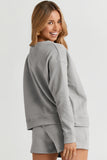 Double Take Full Size Texture Long Sleeve Top and Drawstring Shorts Set 