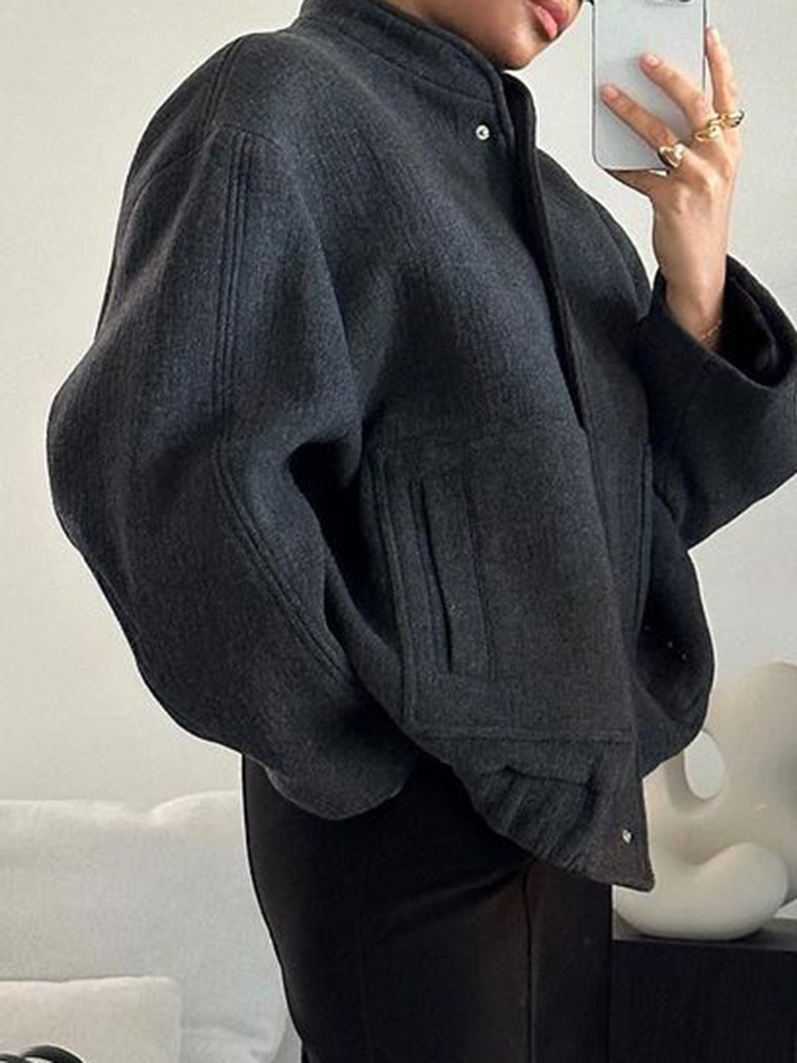 Full Size Snap Down Drop Shoulder Jacket 