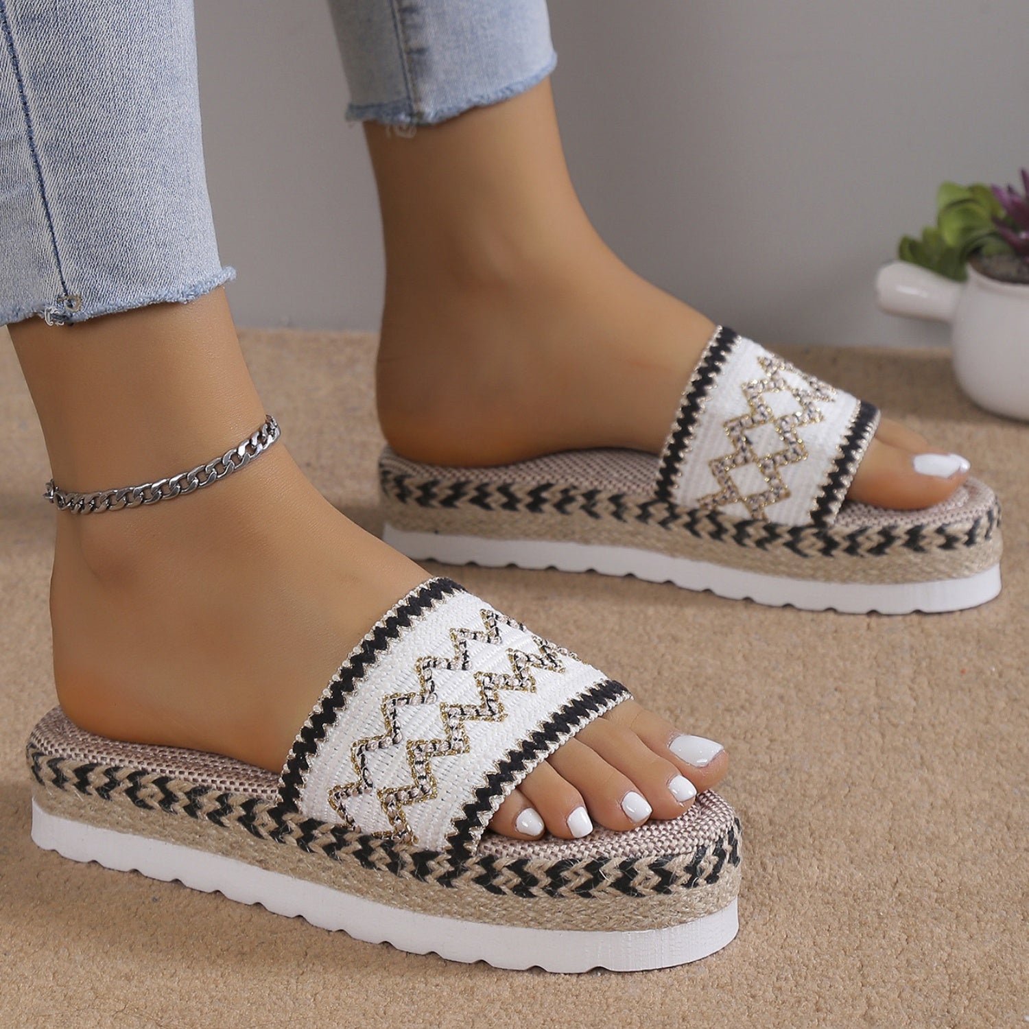 Geometric Weave Platform Sandals 