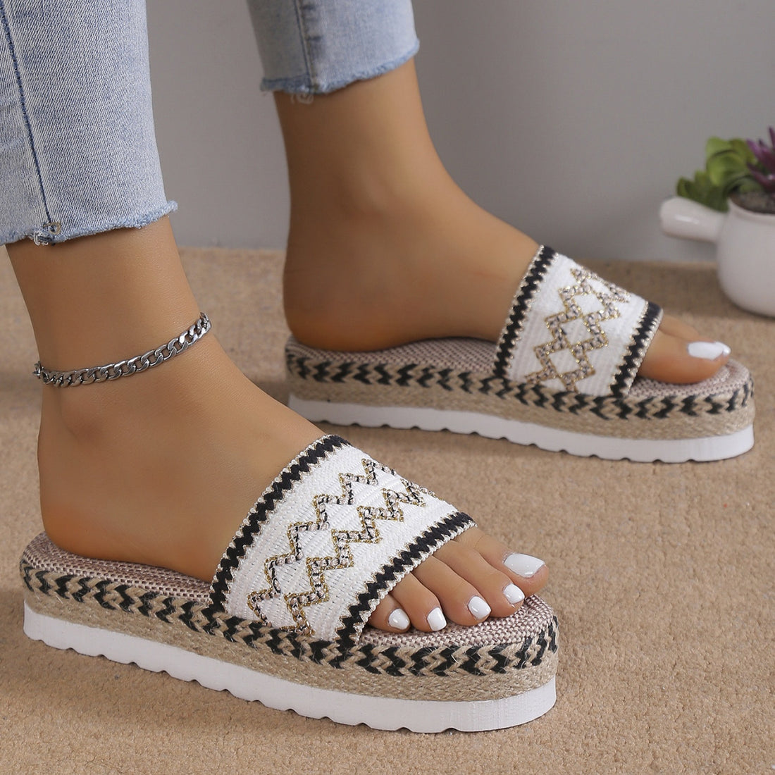 Geometric Weave Platform Sandals 