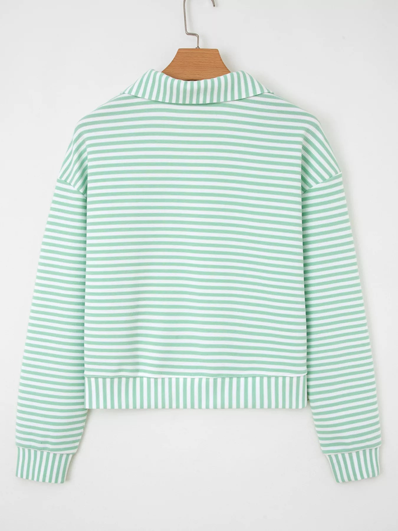Stripe Quarter Zip Collar Long Sleeve Top 